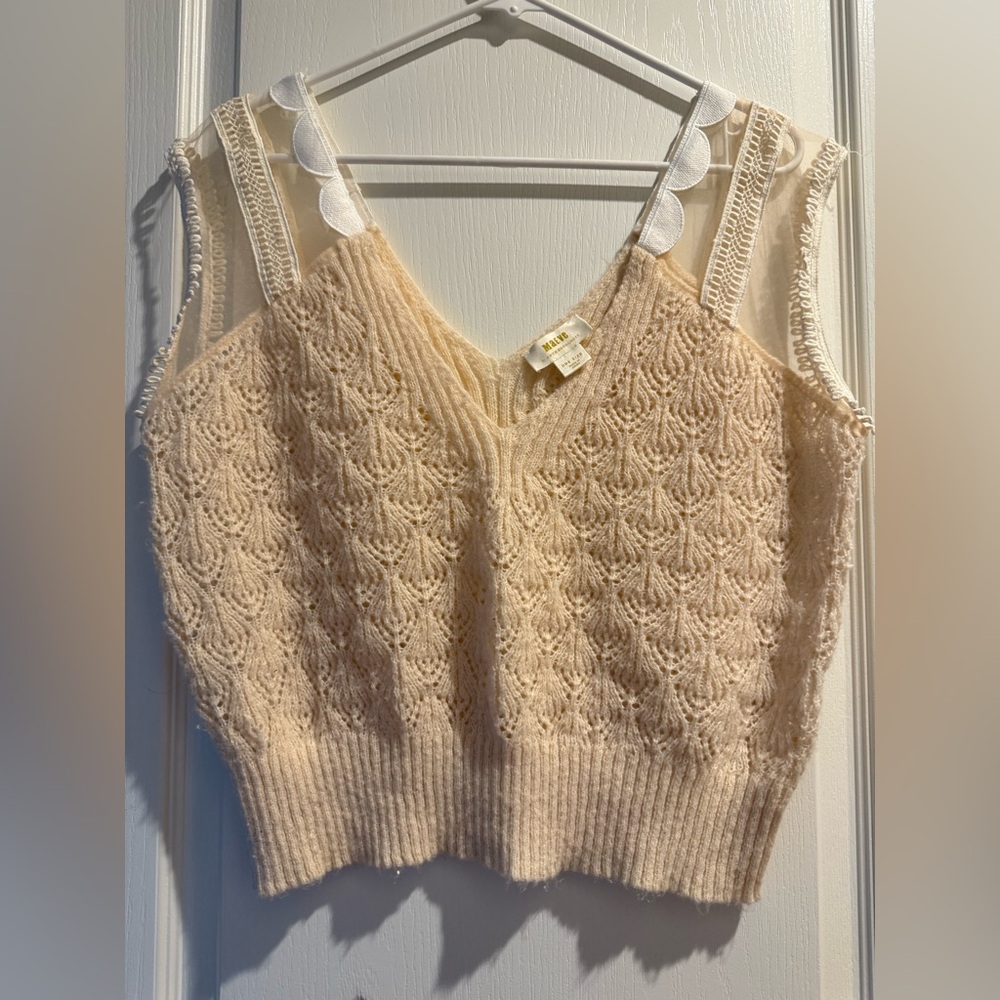 Maeve by Anthropology Soft Cream Knit Top Lace Detail Size O/S Like New